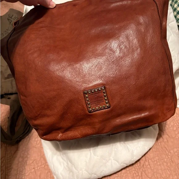 Campomaggi Corallo cognac leather crossbody or hobo bag